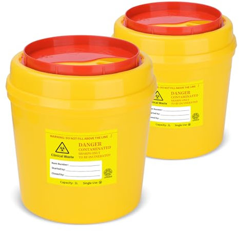 ATOMUS 2 contenitori per tatuaggi gialli in plastica Sharp da 2 l, con linguetta per tatuaggi