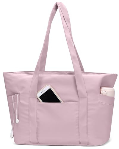 CTWWFS Tote Bag for Women, Travel Essentials Large Tote Bag with Zipper, Top Handle Handbag for Travel, Work (Pink)