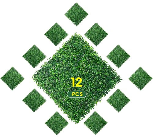 Ogrmar 12 paneles artificiales de boj de 20 x 20 pulgadas, para plantas de seto topiario, protección solar, adecuadas para exteriores, interiores, jardín, valla, patio trasero y decoración (12)