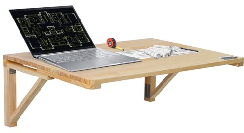 VEVOR Wandklapptisch, 80 x 60 cm, Wandmontage, Klapptisch, schwebender Schreibtisch aus Holz mit Eisenhalterung, zusammenklappbarer Schreibtisch für Heimbüro, Esszimmer, Waschküche, Küche, Bar