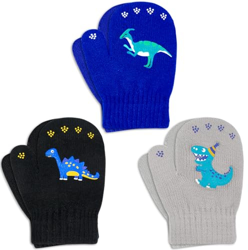 WAWSAM 3 Pairs Kids Knitted Mittens Toddler Winter Gloves Boys Stretch Mittens Magic Full Finger Warm Mittens