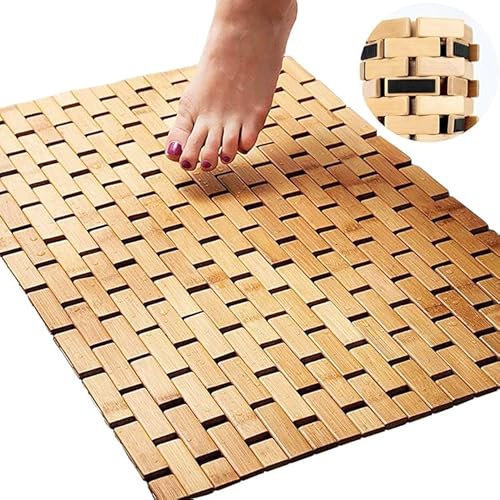 SEVERNO Bambus-Badematte, 80 x 50 cm, rutschfest, wasserfest, schnell trocknend