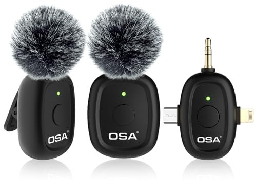 OSA Mini Wireless Lavalier Microphone for iPhone, Android, PC, Laptop, Camera with Graded Noise Reduction for Live Streaming, Vlog, Video Recording, TikTok, YouTube, Plug-Play Clip on Mic