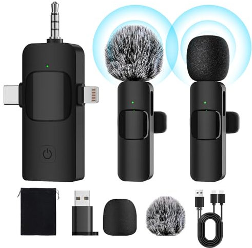 Mini Wireless Lavalier Microphone for iPhone Android Computer Laptop USB-C,2.4G Ultra-Low Delay,Noise Reduction, Double Lapel Microphone for Youtube TikTok Vlog (Mini Mic)