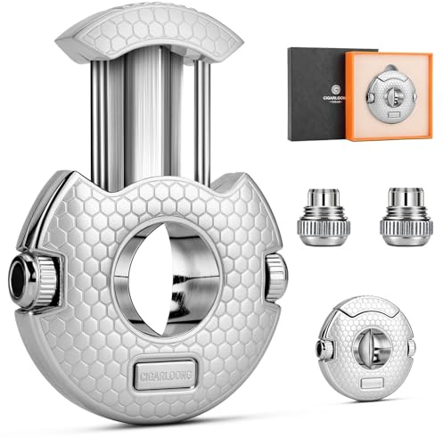 CIGARLOONG 2-in-1 Cigar Cutter,V-Cut Guillotine Stainless Steel Sharp Blade Built-in 2 Cigar Punches Comes in Gift Box (Silver)