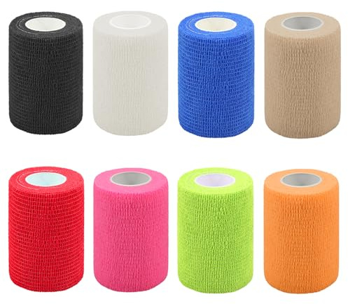 Nutoko 8 Rolls Venda Cohesiva Venda Cinta Bendaje Adhesiva 7.5CM X4.5M Vendaje Autoadhesivo Deportiva Tape Elástico Adhesiva Impermeables Cinta Autoadhesiva para Pie, Rodillas Esguinces (Multicolores)