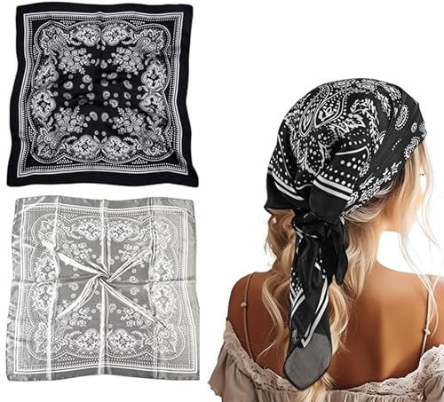 2 Stück Seidentuch Haare, Head Scarf Women, Seidentuch 90x90, Seide Haarschal für Damen und Mädchen, Weich Quadratisch Damen, Elegant Seide Große Quadratische Schals, Headwear Geschenk für Frauen