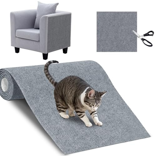 Cat Scratching Mat - Self-Adhesive Cat Scratching Post, Anti Cats Scratch Furniture Protectors Pad, Diy Climbing Carpet Scratch Boards Scratcher Mat for Carpets, Sofa, Walls (40x200CM,Grey)