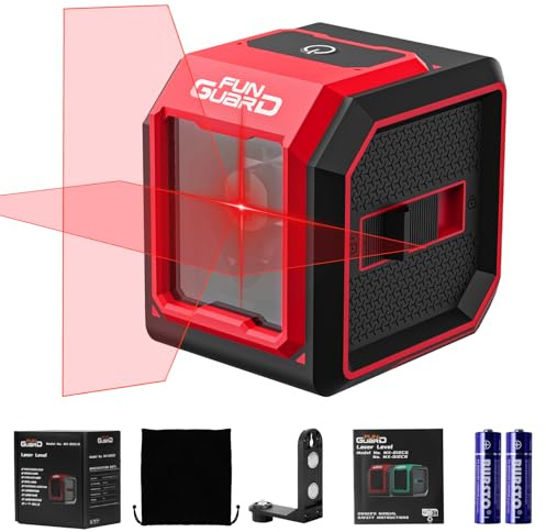 Funguard Laser Level with Self-Leveling& Manual Mode Horizontal and Vertical Lazer Level with 360°Magnetic Bracket, 2xAA Batteries for Construction Home Decoration DIY etc. (Red)