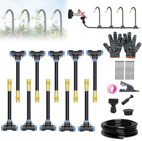Kit di irrigazione automatica a goccia, sistema di irrigazione completo da giardino con 5/10/15 irrigatori in ottone regolabili a 360°, tubo flessibile e taglierine, sistema di irrigazione a goccia