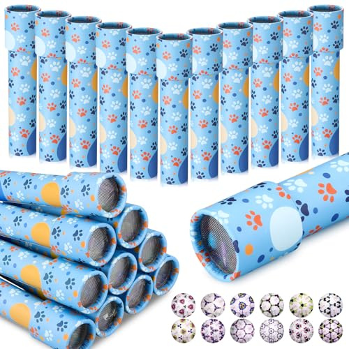 Hiboom 24 Pack Kaleidoscope for Kids Birthday Return Gifts Retro Educational Kaleidoscopes Toy Birthday Party Gift Bag Filler School Carnival Prize and Christmas Stocking Fillers (Blue Dog Paw)