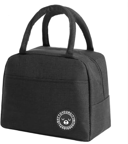 DisMa | Bolsa Térmica Porta Alimentos | Lonchera Portátil de Tela con Asas, Aislamiento térmico, Reutilizable para Comida | Tamaño ideal 22x18x11 cm | Lunch bag para Oficina, Escuela o Picnic (Negro)
