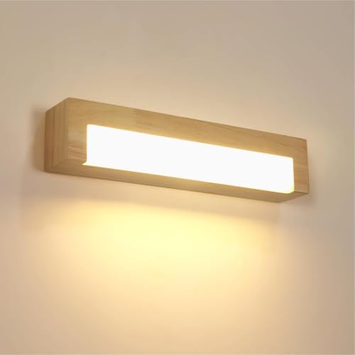 Comely LED-vägglampa för inomhusbruk 18 W, vägglampa i trä, rektangulär design, LED-lampa, inomhus, för sovrum, vardagsrum, trappa, entré, varmvit 3 000 K