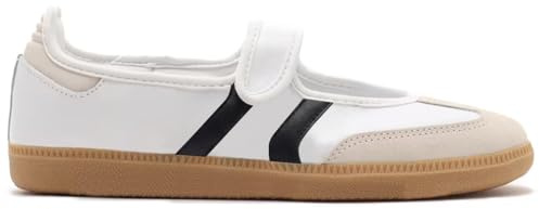 Tigeridea Womens White Fashion Sneakers Business Casual Tennis Shoes Strap Cute Flat White Mary Jane Shoes Slip on Footwear Size 9.5