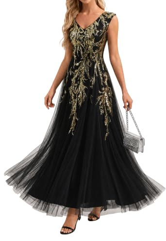 Ever-Pretty Vestido de Noche Gala Mujer Lentejuelas Largo de Fiesta Sin Mangas con Tul EE02559