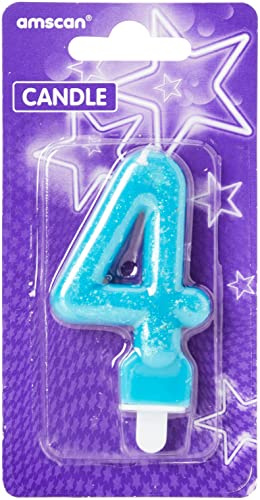amscan 9900765 Candle num. 4 Glitter, Blue