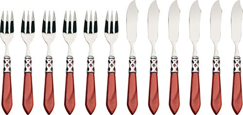 BUGATTI, ALCAM-S4285, Set di Posate da Pesce Aladdin, 12 pz, in Acciaio Inox e ABS, 36 x 26 x 6 cm, Rosso (Bordeaux)