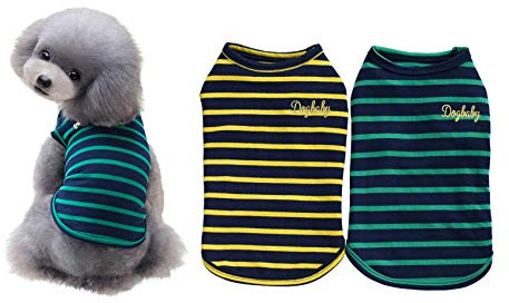 YAODHAOD Lot de 2 Chemises en Coton à Rayures pour Chien Vêtements pour Animaux de Compagnie T-Shirts pour Chiot Débardeur pour Chat Respirant Extensible pour Petit très Petit Chien ou Chat (S)