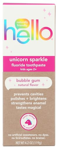HELLO Bubblegum Unicorn Sparkle Toothpaste for Kids, 4.2 OZ