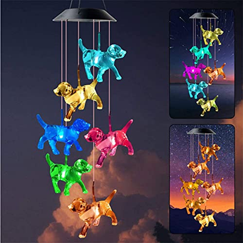 Reiei LED Solar Wind Chimes, Color Changing, Bird Dog Animal Hanging Wind Bell Chimes for Indoors Outdoors Fences Courtyards Windows Doors Front Porch Yard Garden