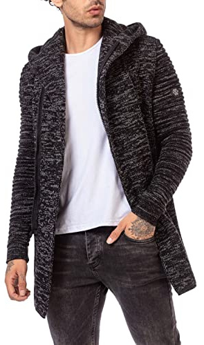 RED BRIDGE Cardigan para hombre Abrigo Chaqueta de punto larga Negro XXL