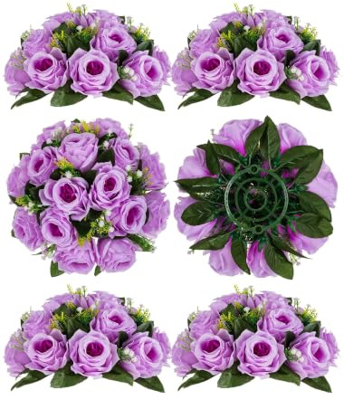 BLOSMON Flower Centerpieces for Tables Wedding 6 Pcs Lilac Fake Flowers Rose Arrangement Bouquet Floral Centerpiece Balls Artificial Wedding Center Pieces of Valentines Day Home Party Decor