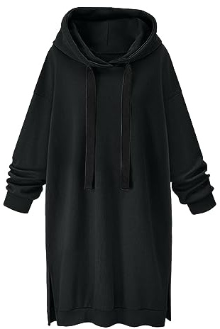 Susenstone Robe Sweat Femme Sweat A Capuche Femme Pas Cher Automne Hiver Chaud Long Hoodies A Manche Longues Vintage Ample Grand Taille Pullover Coton Pull Long Veste Ourlet Fendu