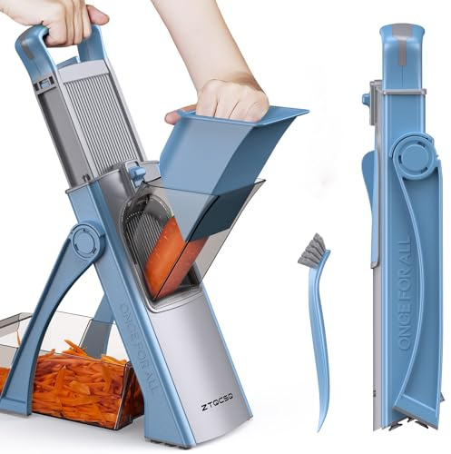 ZTQCSQ [All in 1] Upgraded Version Safe Mandoline Slicer for Kitchen, Adjustable Thickness. Veggie Slicer, Rapid Prep Mandoline, Detachable Blade, Cleaning Brush (Blue)