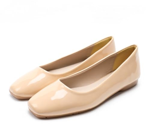Rojeam Womens Flats Shoes Fold Up Pumps Ballet Flat Slip-on Ballerina Pumps Shoes Loafers Ladies Roll Up Shoes (Lacquer Apricot, Size 3.5)
