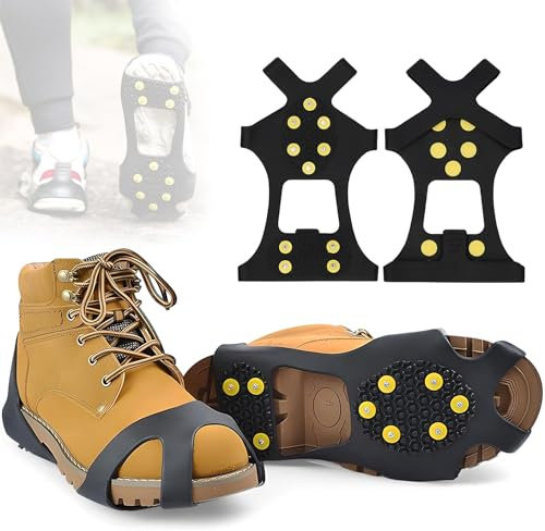Crampones Antideslizante, 10 Clavos Antideslizantes Zapatos, Crampones Ligeros, Racos de Hielo Tracción, Crampones Nieve Hielo, Nieve Hielo Grips, para Tracción en Hielo Nieve y Deportes