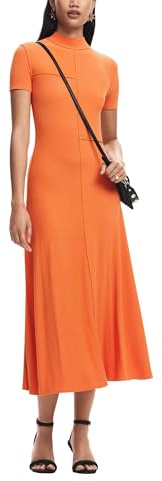 Desigual Vestido Midi para Mujer con Cuello Alto, Naranja, Large
