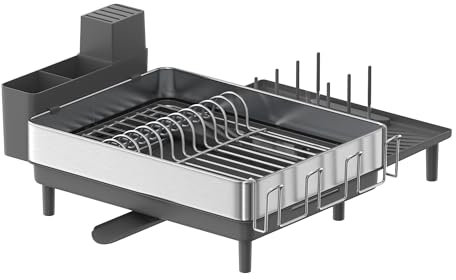 SONGMICS Scolapiatti, Sgocciolatoio Espandibile, Scaffale Portapiatti da Cucina in Acciaio Inox con Beccuccio Girevole, Porta Utensili, Tazze, Bicchieri, Taglieri e Padelle, Argento e Grigio KCS037G01