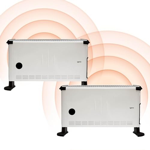 Igenix IG5300/2PACK Portable Electric Low Energy Convector Heater with Adjustable Thermostat and Overheat Protection, Freestanding, Ideal for Home or Office, 3000 W, Thermostat, Pack of 2