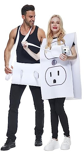 EraSpooky Paar Kostüm mit Steckdose und Stecker Halloween-Outfits für Erwachsene für Männer und Frauen 1 Paar