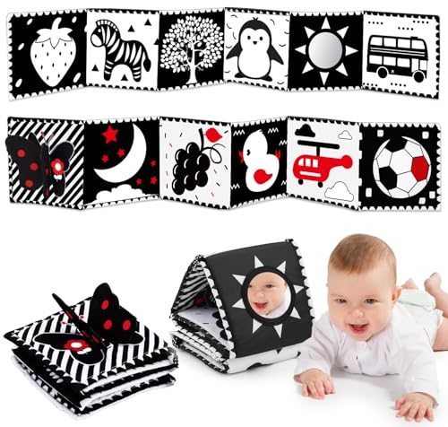 Lypsochaat Black and White Baby Toys 0 3 6 Months, High Contrast Baby Toys 0-3 0-6 Months, Baby Soft Cloth Book Newborn Sensory Toys 0-6 Months Tummy Time Mirror, Newborn Gifts