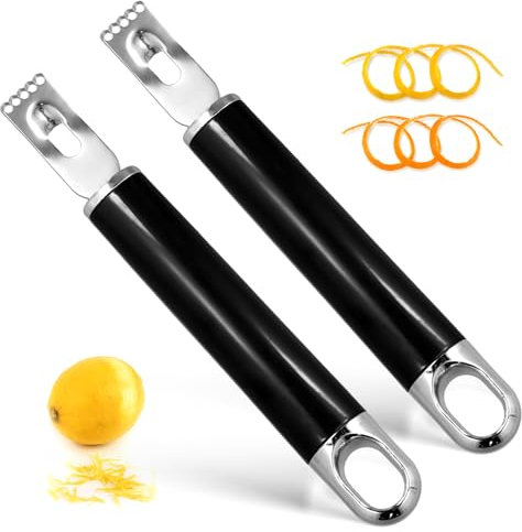 2pcs Stainless Steel Channel Knife, Lemon Zester Fruit Peeler with Hanging Loop Multifunctional Lemon Twist Peeler Fruit Orange Citrus Zester Tool for Cocktail Kitchen Home Bar