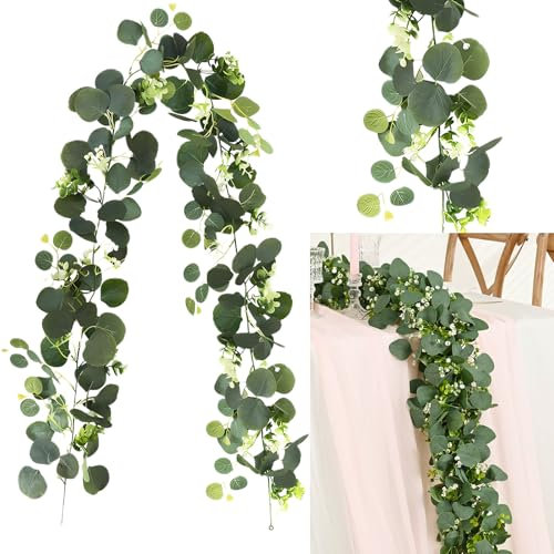 AhLmA 2 Stück Efeu Girlande Eukalyptus Deko Künstlicher Efeu hochzeitsdeko Tisch Eukalyptus Realistisch und Flexibel, Abnehmbar,Passend für Jede Szene