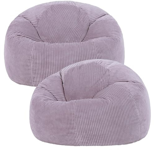 icon Kingston Cord Bean Bag with Filling Included, Set of 2, Lavender | Made in the UK, Adult Beanbag, Comfy Chair, Soft Corduroy Fabric, Floor Chair For Lounge and Bedroom