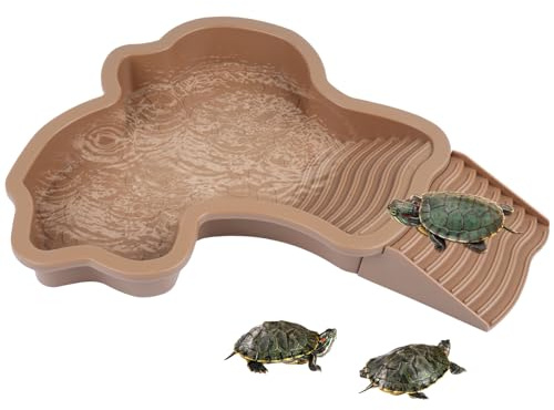 Large Reptile Bathing Pool, Tortoise Food Water Bowls with Ramp, Reptile Feeding Dish Water Bowl Bathing Pool Aquarium Ornament for Gecko, Snake, Turtle, Bearded Dragon, Lizard Bath