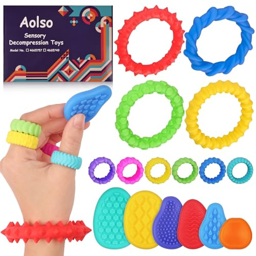 Aolso Bracelets Anti Stress, 16 Jouets Sensoriels Fidegt Toys Extensibles Jouets Sensoriels pour Enfants Bracelet Sensoriel en Silicone pour soulager Le Stress et soulager l'anxiété