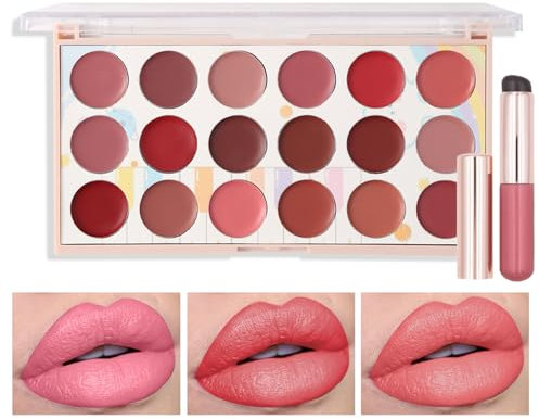 FantasyDay Set di 18 colori per lucidalabbra impermeabili e durevoli con pennelli per trucco, palette Xmas per labbra, idratante, per la cura delle labbra, rossetti naturali lucidi