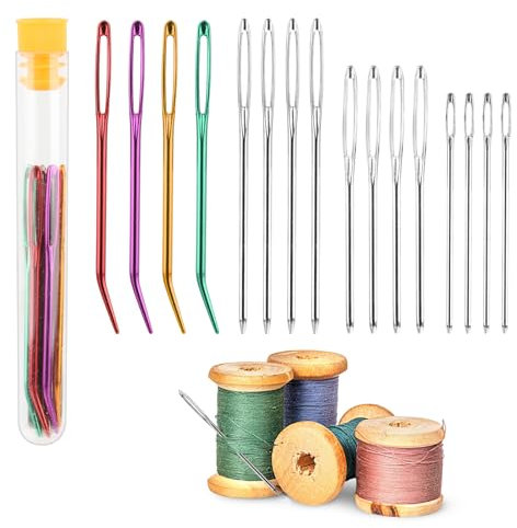 16 Stücke Große Nähen Nadel,Redamancy Stopfnadeln Nähen Nadeln Set,Großäugige Stumpfe Nadeln Großem Öhr,4 GrößEn Groß Auge Stumpfe Nadel für Hand Nähen Handwerk,Häkelprojekte Hand Nähen Leder Handwerk