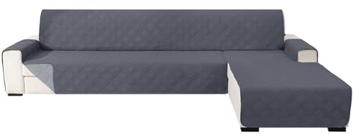Ystyle Funda Sofa Chaise Long 3 Plazas Reversible, Universal Cubre Sofa L, Funda De Sofa Chaise Longue Izquierdo/Derecho, Protector Sofa Antiarañazos Lavable (255cm, Gris Oscuro + Gris Claro)
