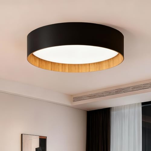 sailsco - Lámpara de techo LED moderna con diseño de madera, color negro, diámetro de 28 cm, 15 W, 4000 K, color blanco neutro, 3150 lm, redondo, luminaria económica para dormitorio, salón, pasillo