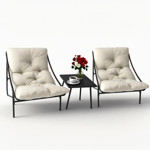 Ensemble Salon de Jardin 3 pièces, Ensemble de Meubles de Jardin en pour 2 Personnes, Coussins Amovibles Inclus, Meubles de Jardin pour vérandas, Cours, terrasses, balcons, Bords de Piscine. (Blanc)