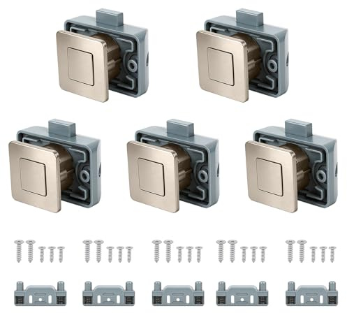 Opaltool Verrou Vouton Poussoir Placard Caravane, Boutons Poussoir Camping Car Serrure Carrée Sans Clé Métalliques pour Porte de Placard de Caravane, Camping-car, Van Aménagé ou Bateau