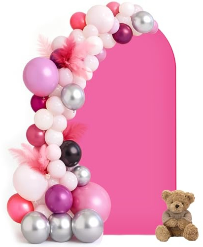 Fond d'Arc en Ciel – Toile de fond double face pour mariage avec partie supérieure arrondie, fond de photo idéal pour mariage, anniversaire, cérémonie, fête et décoration de banquet (Fuchsia, 0,8x1,8m