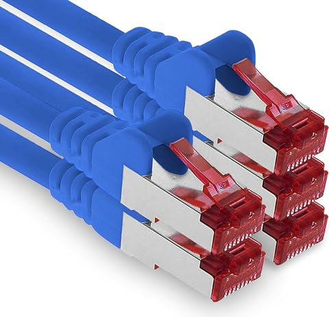 1aTTack.de - 5x 7,5 m câble patch CAT6 S/FTP blindage PIMF câble réseau CAT.6 RJ45 câble Ethernet routeur LAN DSL commutateur modem panneau de brassage - bleu - 5 pièces