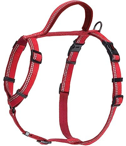 Arnés para caminar HALTI - Arnés Anti tirones Ligero para Perros con Asa, Reflectante y Ajustable, ideal para Adiestramiento Canino. Apto para Perros Medianos (Talla M, Rojo)