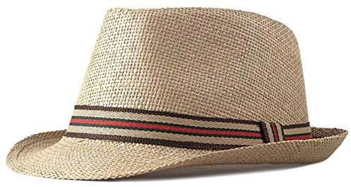 CHENNUO Strohhut Panamahüte Herren Damen Fedora Sommerhut Wide Rand Strandhut Sonnenhut (Khaki)